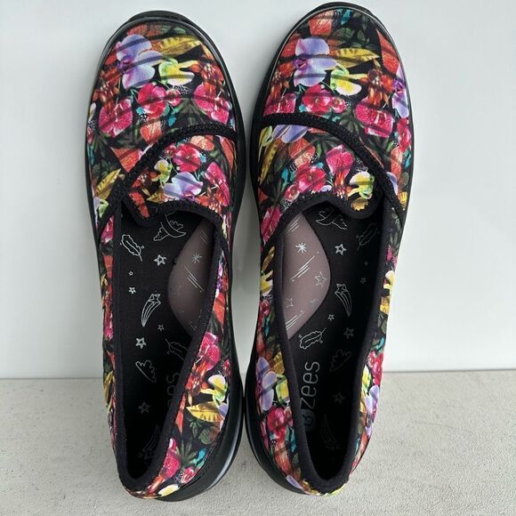 BZees LakesideSlip On Comfort Padded Shoes Black Floral Multicolor Womens 11 - Picture 6 of 8